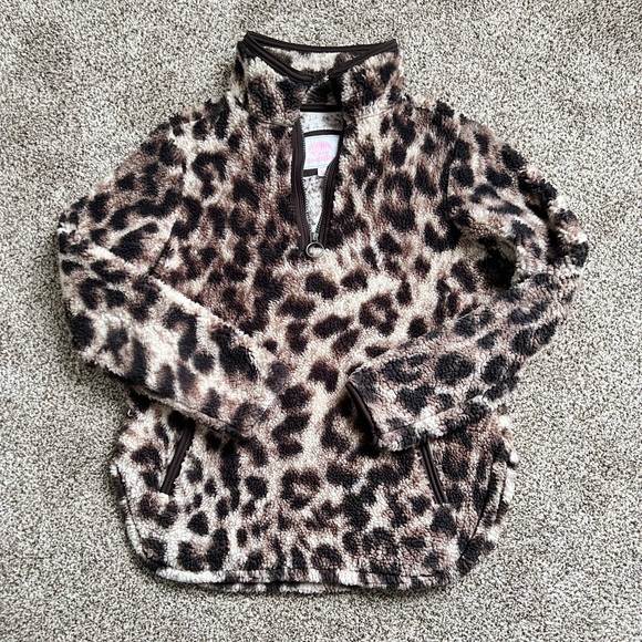 Cozy Sherpa Tops - Cozy Sherpa Leopard Print Fleece Pullover size S